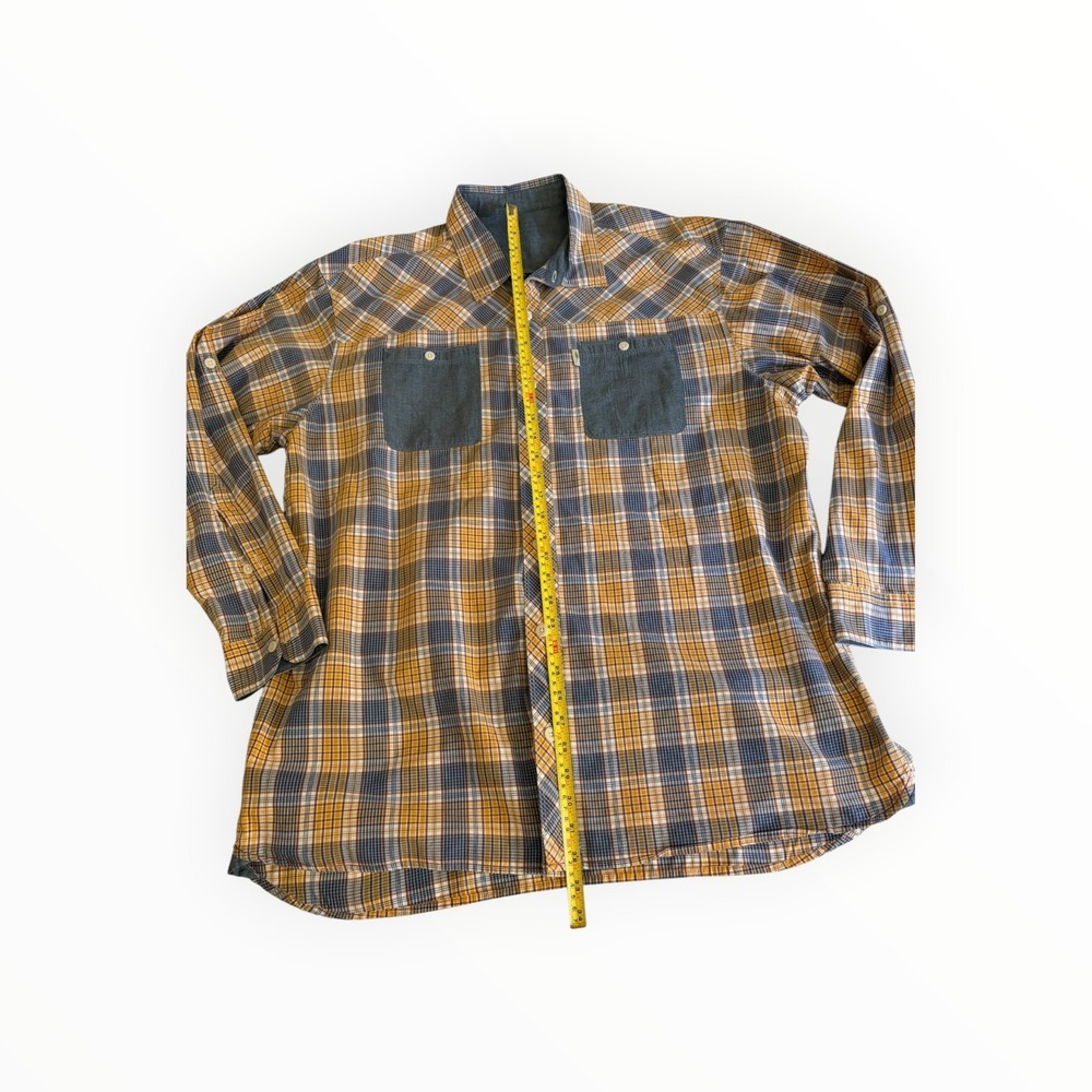 Bob Timberlake Mens 2XL Plaid Shirt 100% Cotton Blue Mustard Long Sleeve Button - Picture 7 of 12